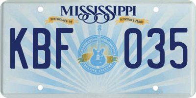 MS license plate KBF035