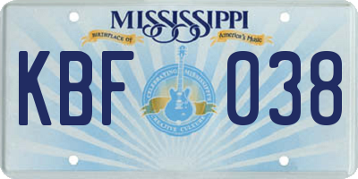 MS license plate KBF038