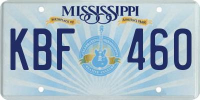 MS license plate KBF460