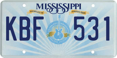 MS license plate KBF531