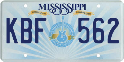 MS license plate KBF562