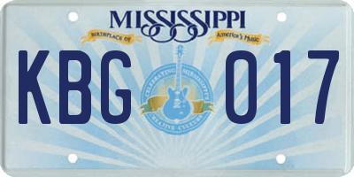 MS license plate KBG017