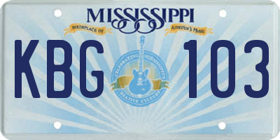 MS license plate KBG103