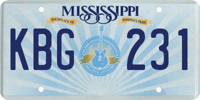 MS license plate KBG231
