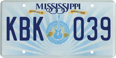 MS license plate KBK039