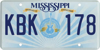 MS license plate KBK178