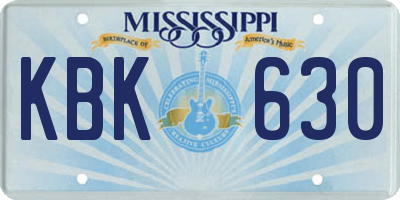 MS license plate KBK630