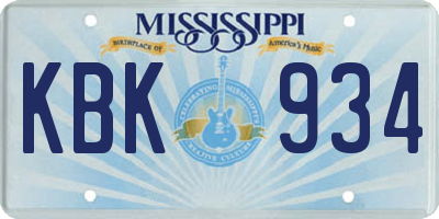 MS license plate KBK934