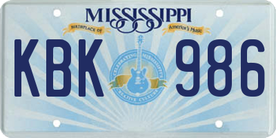 MS license plate KBK986