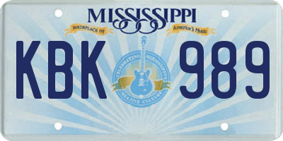 MS license plate KBK989