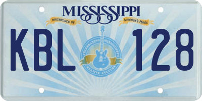 MS license plate KBL128