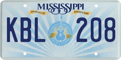 MS license plate KBL208