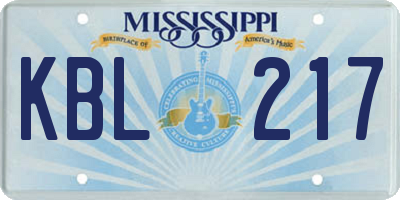 MS license plate KBL217