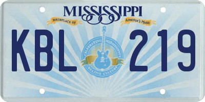 MS license plate KBL219
