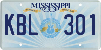 MS license plate KBL301