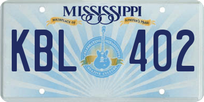 MS license plate KBL402