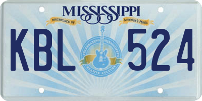 MS license plate KBL524