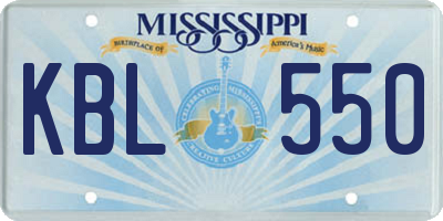 MS license plate KBL550