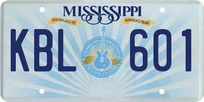 MS license plate KBL601