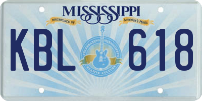 MS license plate KBL618
