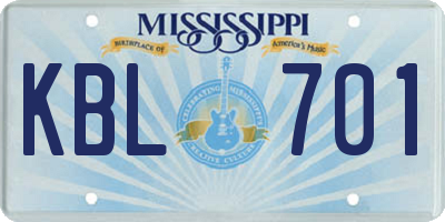 MS license plate KBL701