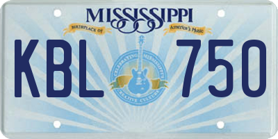 MS license plate KBL750