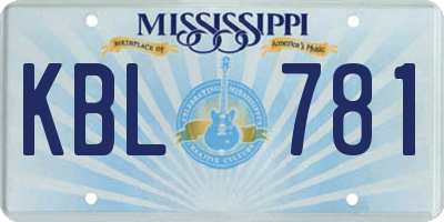 MS license plate KBL781