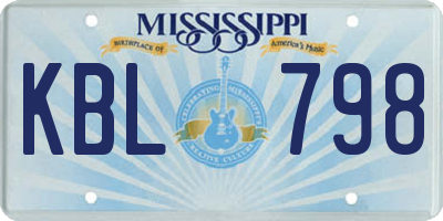 MS license plate KBL798