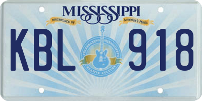 MS license plate KBL918