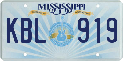MS license plate KBL919