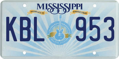 MS license plate KBL953
