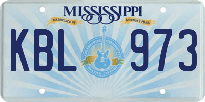 MS license plate KBL973