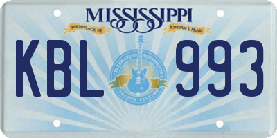 MS license plate KBL993