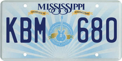MS license plate KBM680