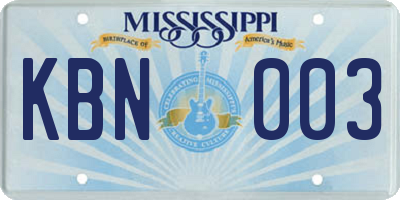 MS license plate KBN003