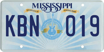 MS license plate KBN019
