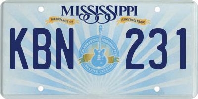 MS license plate KBN231