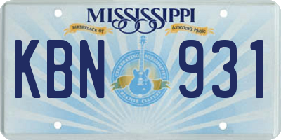 MS license plate KBN931