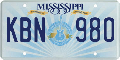 MS license plate KBN980