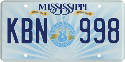 MS license plate KBN998