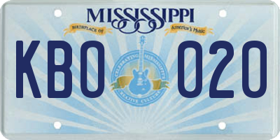 MS license plate KBO020