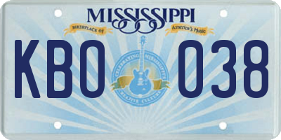 MS license plate KBO038