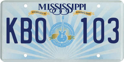 MS license plate KBO103