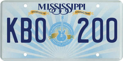 MS license plate KBO200