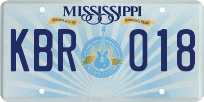 MS license plate KBR018