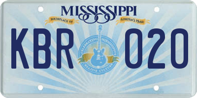 MS license plate KBR020