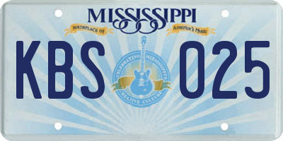 MS license plate KBS025