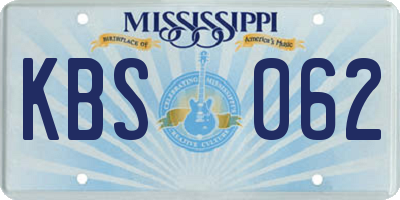 MS license plate KBS062