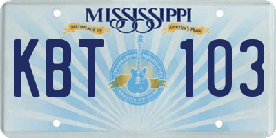 MS license plate KBT103