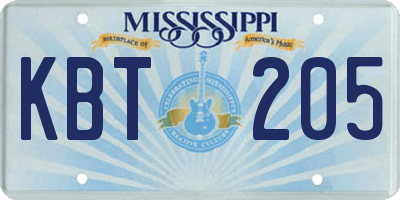 MS license plate KBT205